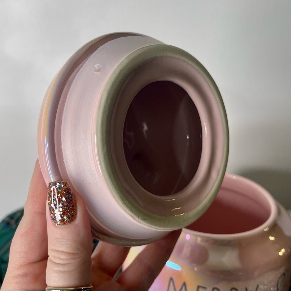 Rae Dunn Pink Iridescent Holiday Cookie Jar Merry & Bright Christmas Decor New - Picture 6 of 9